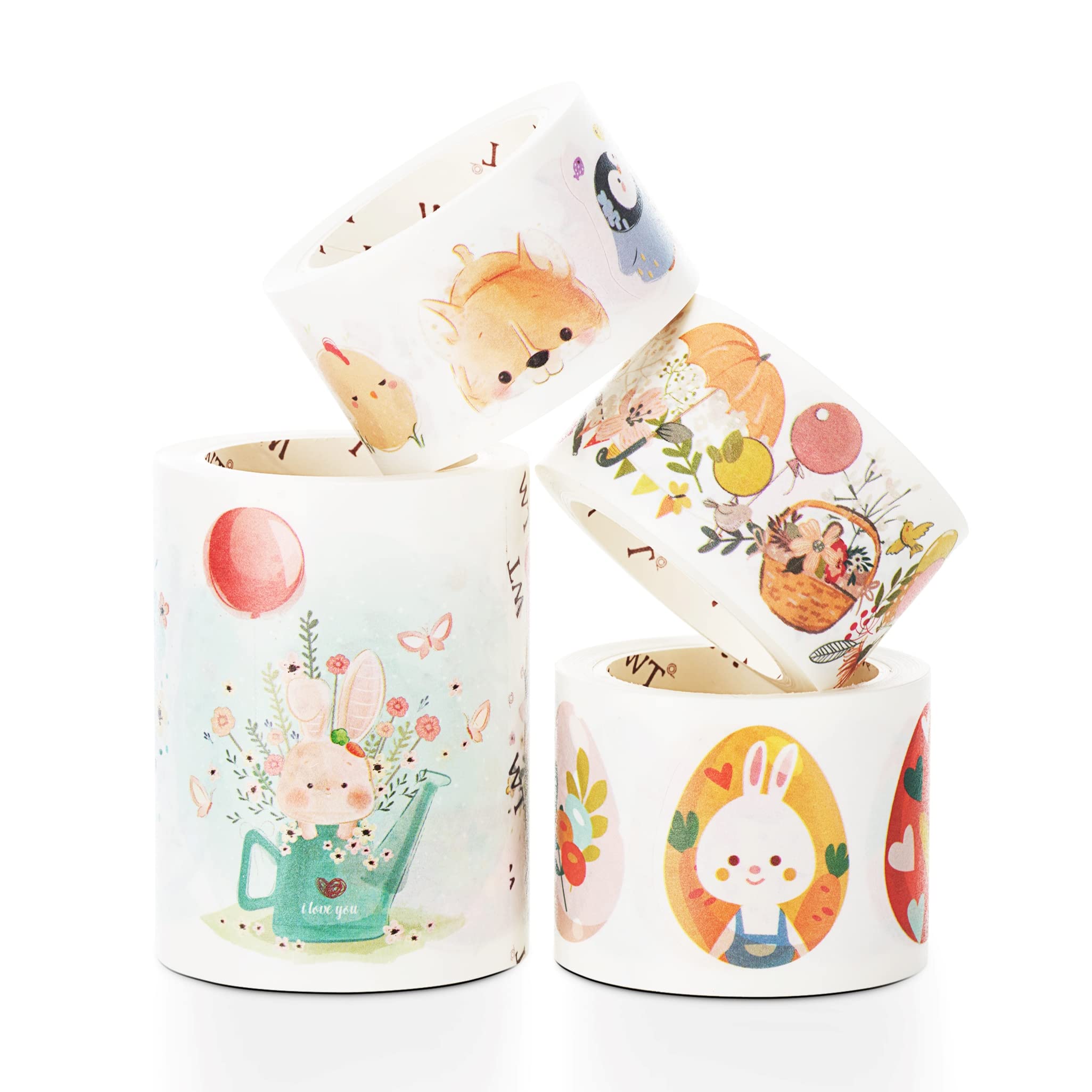 WT Easter Washi Tape Sticker Set, 4 Rolls, Original Designs, Pastel Decorative Stickers, Rabbit Stickers, Flower Stickers, Bujo Planner Supplies, Cute Bunny Stickers, DIY Paper Stickers