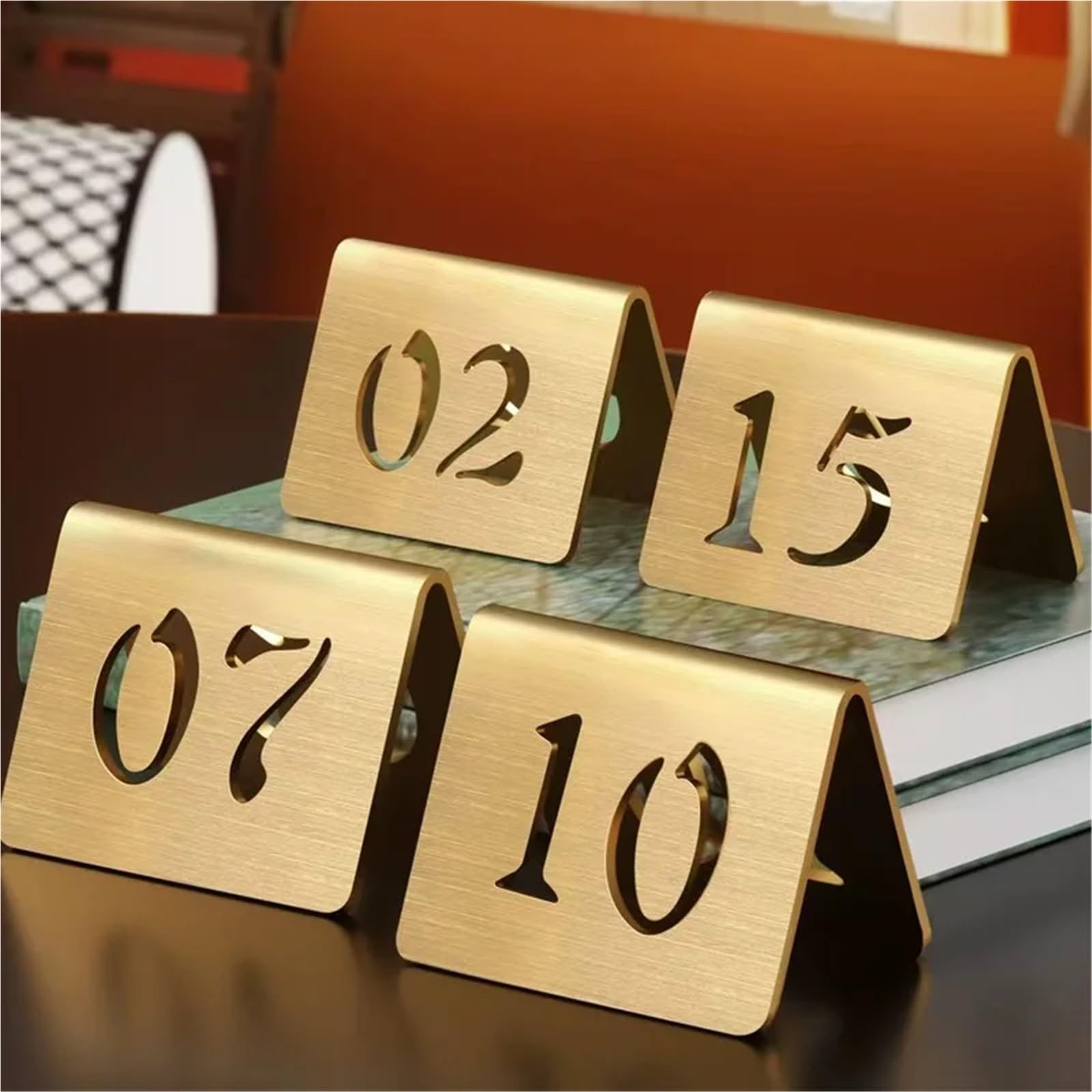 5 uds. De números de mesa huecos acero inoxidable, letrero escritorio, soporte Metal, placas, carteles asiento for Hotel, restaurante, cafetería y Bar Para Restaurantes Y Cafeterías(06 to 10,11x8cm)