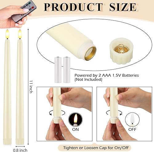 Miniatura 2 de Reginary 48 Pcs Flameless Taper Candles with 4 Remote, Battery Operated Flickering Flameless Taper Candles 3D Wick Fire LED Faux Wax Lights for