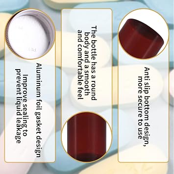 Empty Capsules,Plastic Pill Containers with Secure Caps for Liquid,Solid,Powder,Chemical Storage, Refillable Travel Medicine Organizer for Vitamins,Medication,Supplements (Amber, 150ml 4-Pack)