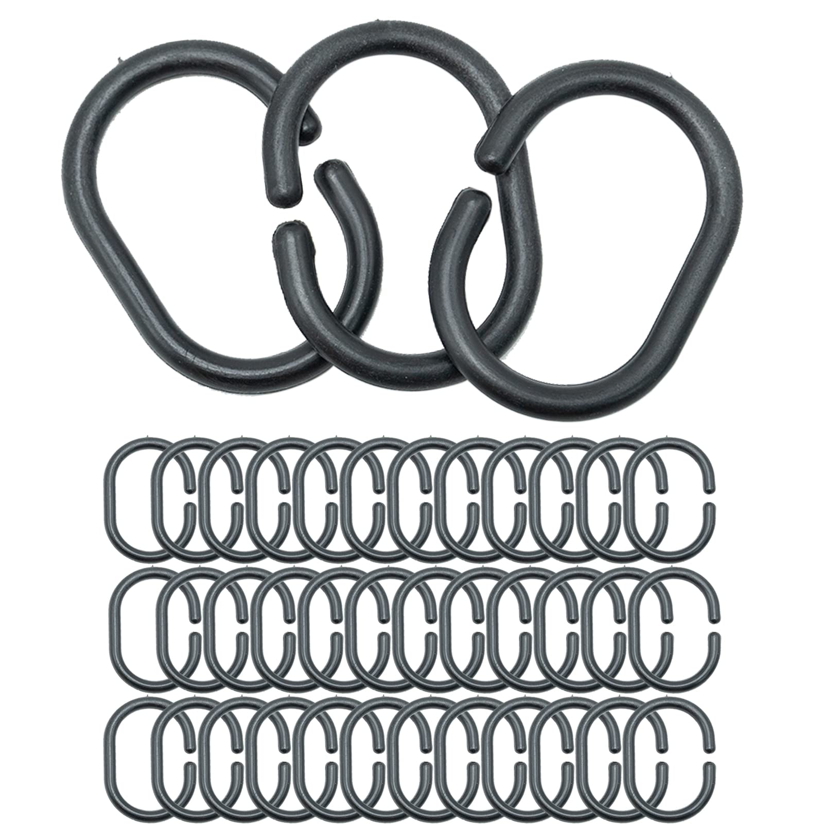 Szxmdkh Black 36Pcs Shower Curtain Rings, C-Shaped Shower Curtain Hooks Bath Curtain Loop Clips Shower Rail Rings For Bathroom Curtain Rod