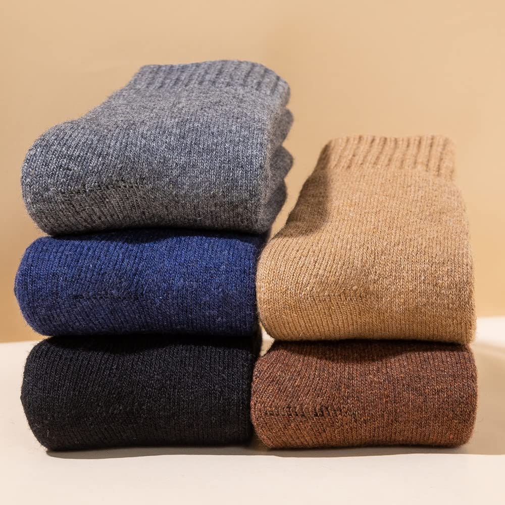 Wollsocken Weiche super schwere dicke Wollsocken warm gemütlicher thermischer Winter Männer Crew Socken mittlere Röhre 5 Paare schwarz grau blau EU 38-45 Wollsocken Damen ( Color : 5 Pairs Black , Siz