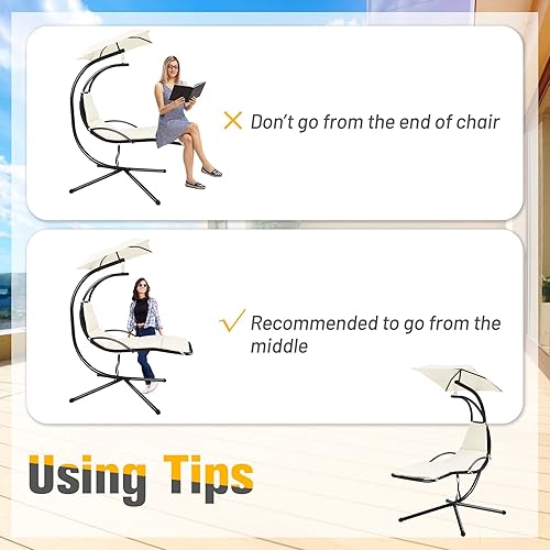 Miniatura 5 de Giantex Tumbona colgante para exteriores, silla hamaca de patio con toldo extraíble, cojín y cuerda anticaída, hamaca colgante de arco para patio,