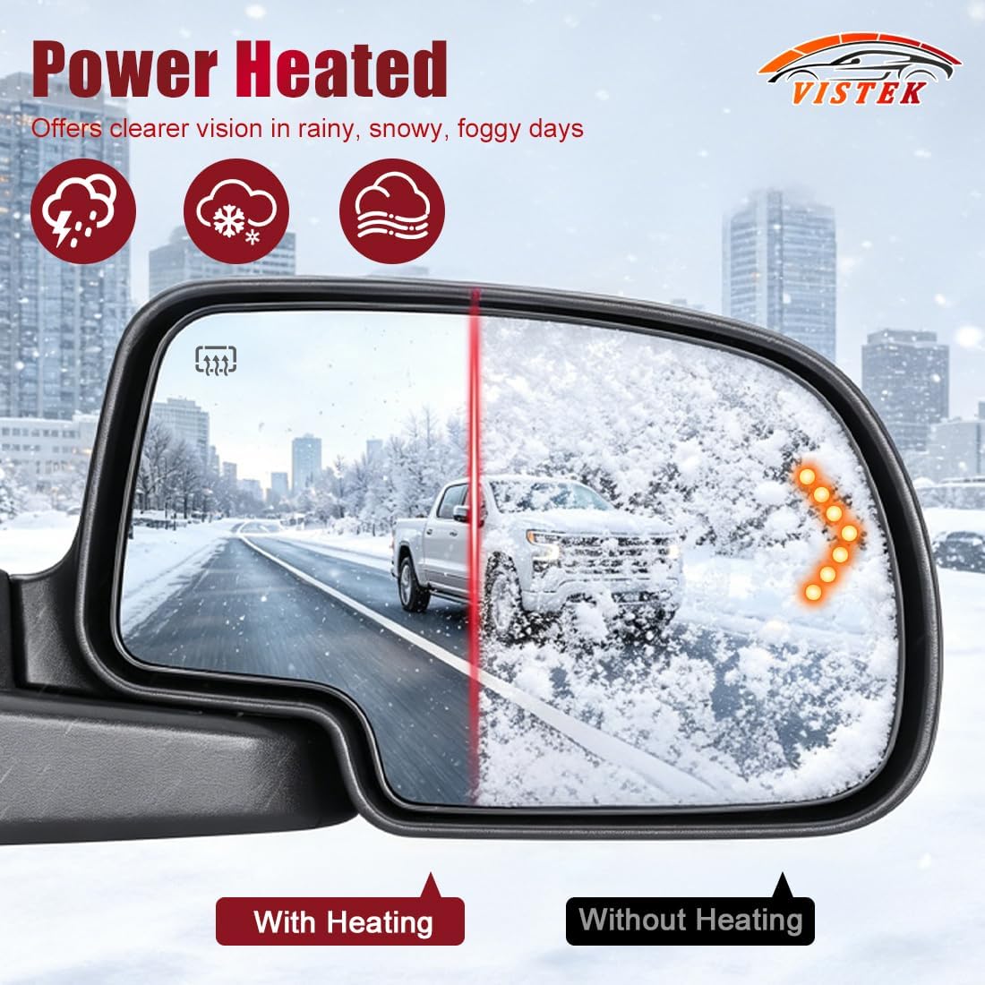 Towing Mirror Assembly Pair, Power Adjustable Power Heated Tow Mirror with LED Turn Signal Manual Folding, FIT Chevy Silverado 2003-2006 2007 Classic, FIT GMC Sierra 2003-2006 2007 Classic