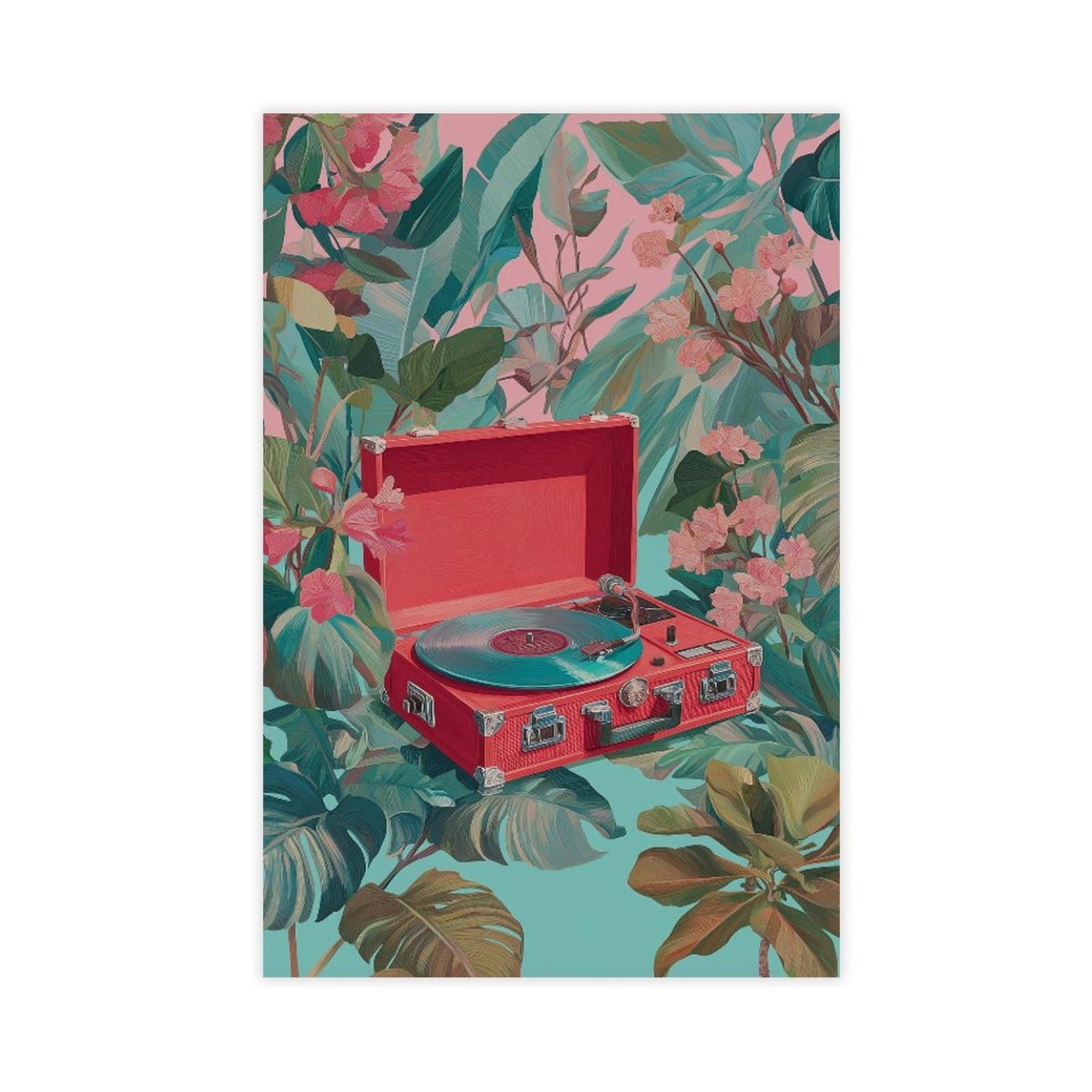 YWTJAX Pink Record Player Poster Canvas Poster for Dorm Room Decor Gift