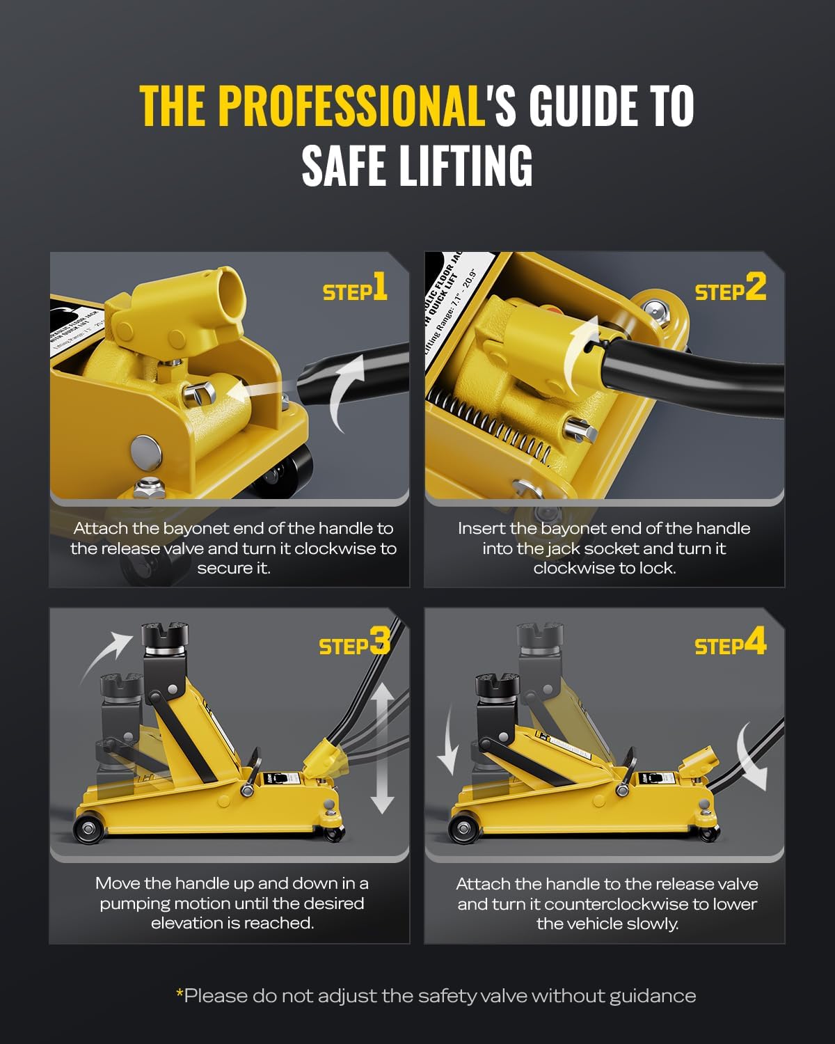 AUTOWN 3 Ton (6600 lbs) Floor Jack, Heavy Duty Steel Hydraulic Jack for Car, Low Profile Floor Jack with Rubber Pad, Quick Lift Car Jack with Lifting Range 7.1'' to 20.9'', Yellow