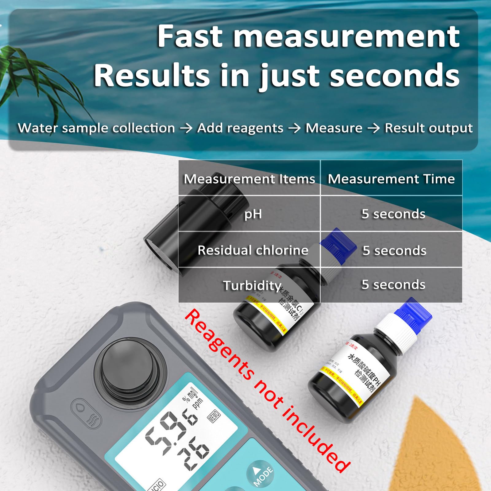 Medidor digital de calidad del agua, detector multiparámetro con sonda, mide turbidez/pH/cloro residual, almacena 99 entradas de datos, conmutación °C/°F, para piscina de acuario