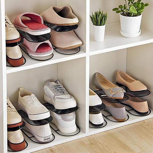 Miniatura 6 de Paquete de 12 organizadores de metal para zapatos, soporte de doble capa para zapatos, apilador, estante de almacenamiento de hierro, soporte de