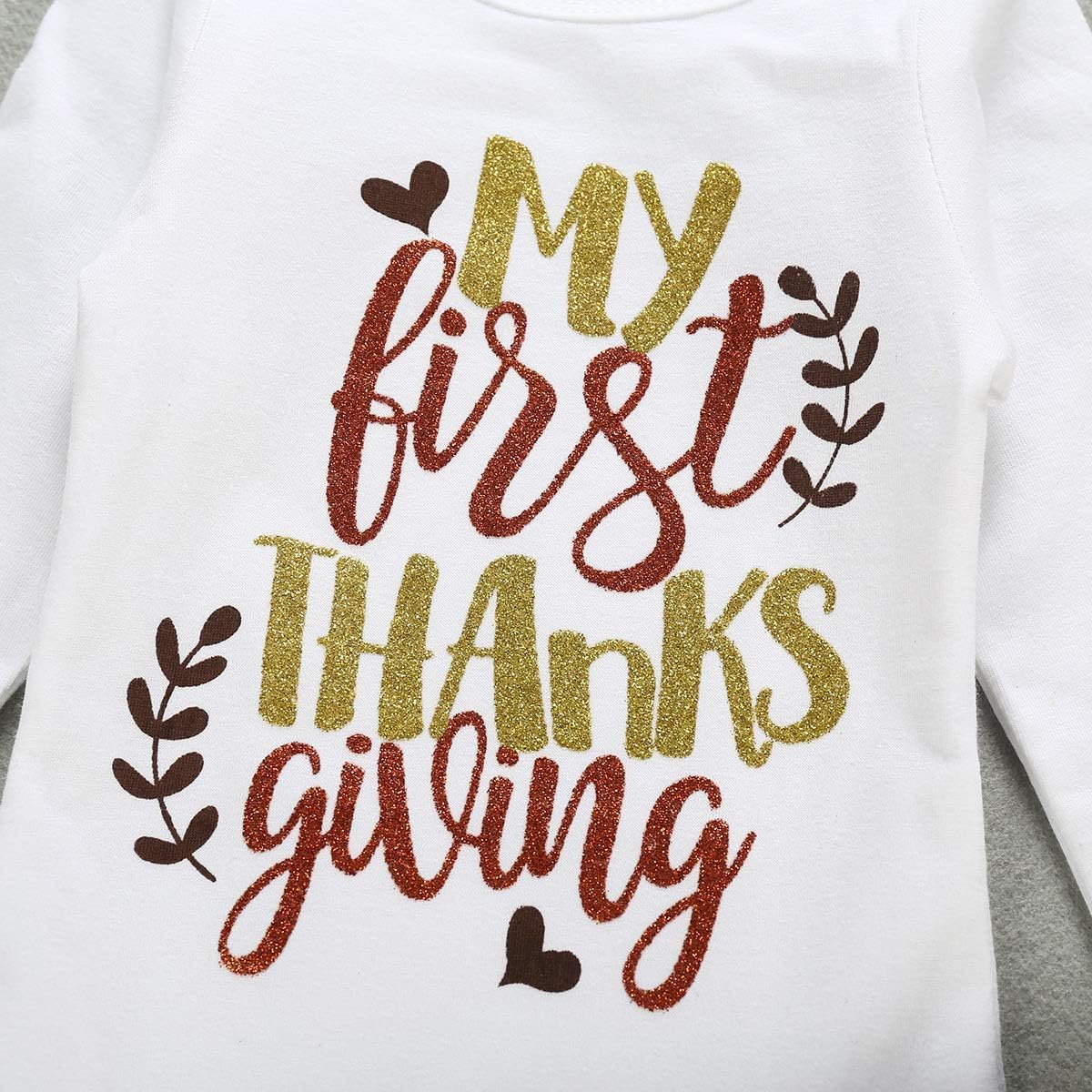 XFGLCK Newborn Baby Girl My 1st Thanksgiving Skirt Outfit Letter Print Romper Tutu Skirt Headband Infant Turkey Set - Image 5