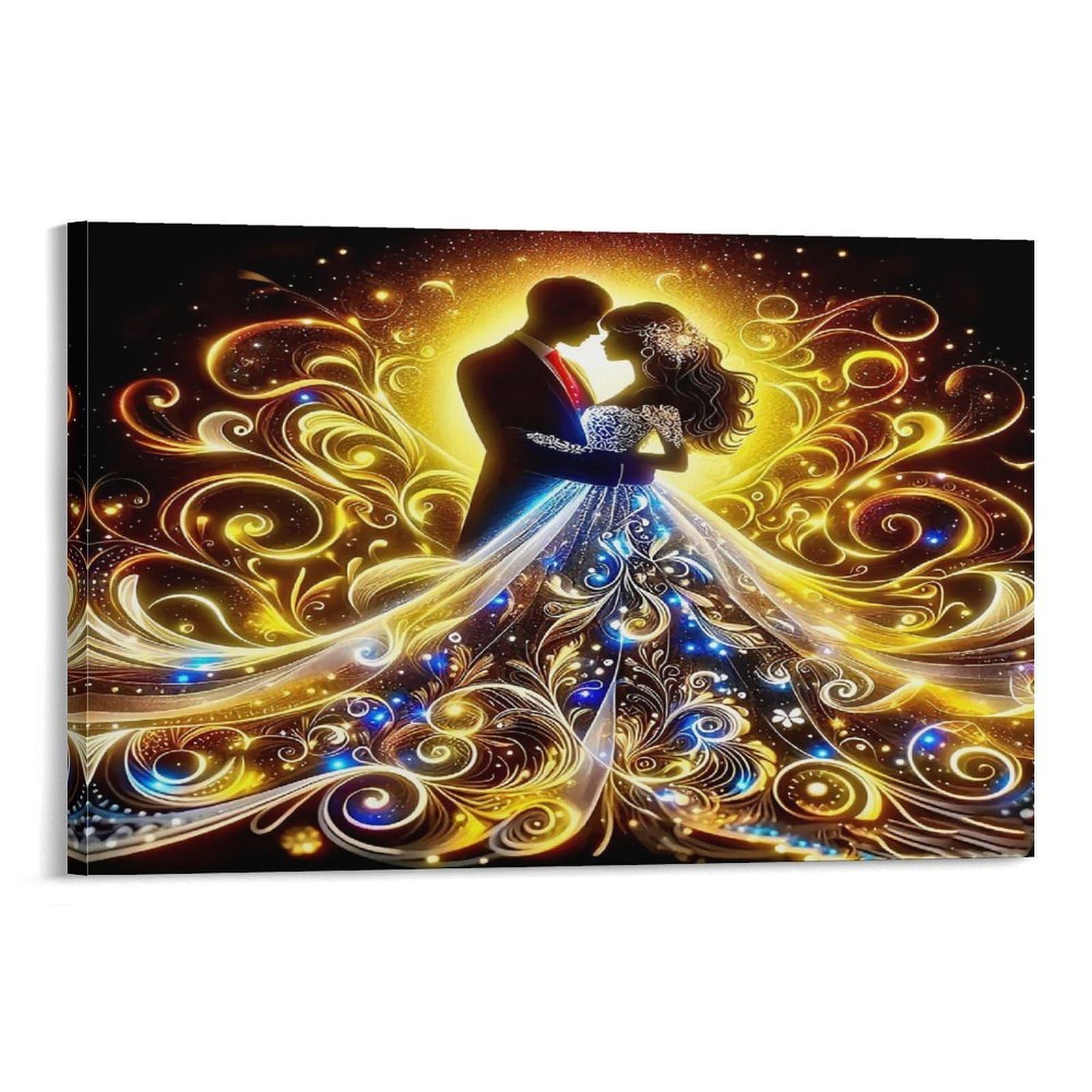 CPLVKWRQJ Sleeping Woman in Pink Gown Surrounded by Flowers Dancing Couple Glowing Ornate Golden Gown Canvas Art - Kitchen Canvas Wall Decor Removable Multi-Purpose Ready to Hang 20x30inch(50x75cm)