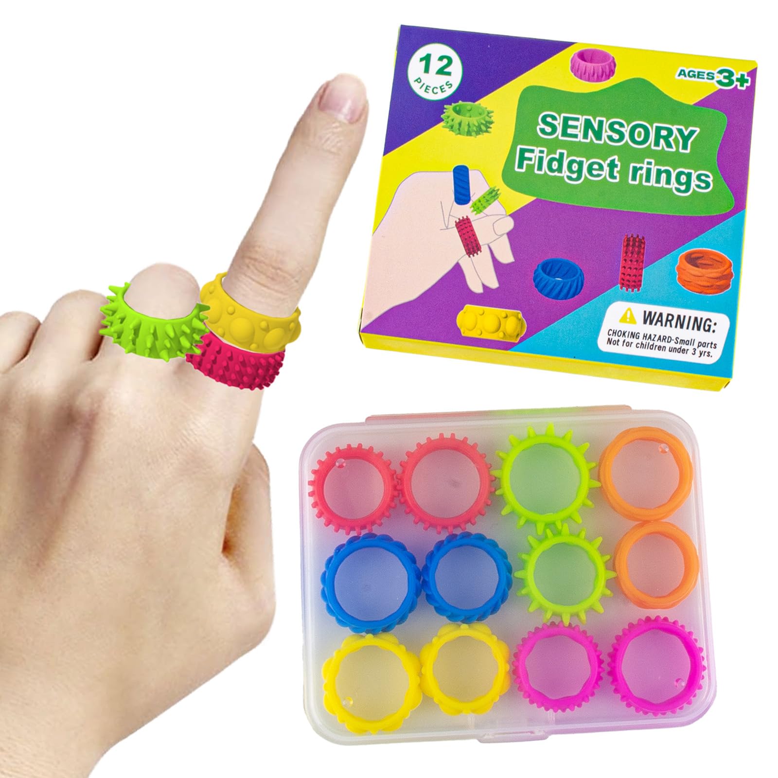 12 Anelli Antistress Sensoriali - Giocattoli Per Ansia, ADHD, Autismo, Per Dita Di Bambini E Adulti