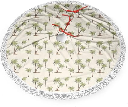Hawaii Christmas Tree Skirt Xmas Tree Skirts,Trees Pattern with Hand Drawn Tropical Palms,Large Christmas Tree Mat with Pattern for Decorations Holiday Party,Blue 30" inches