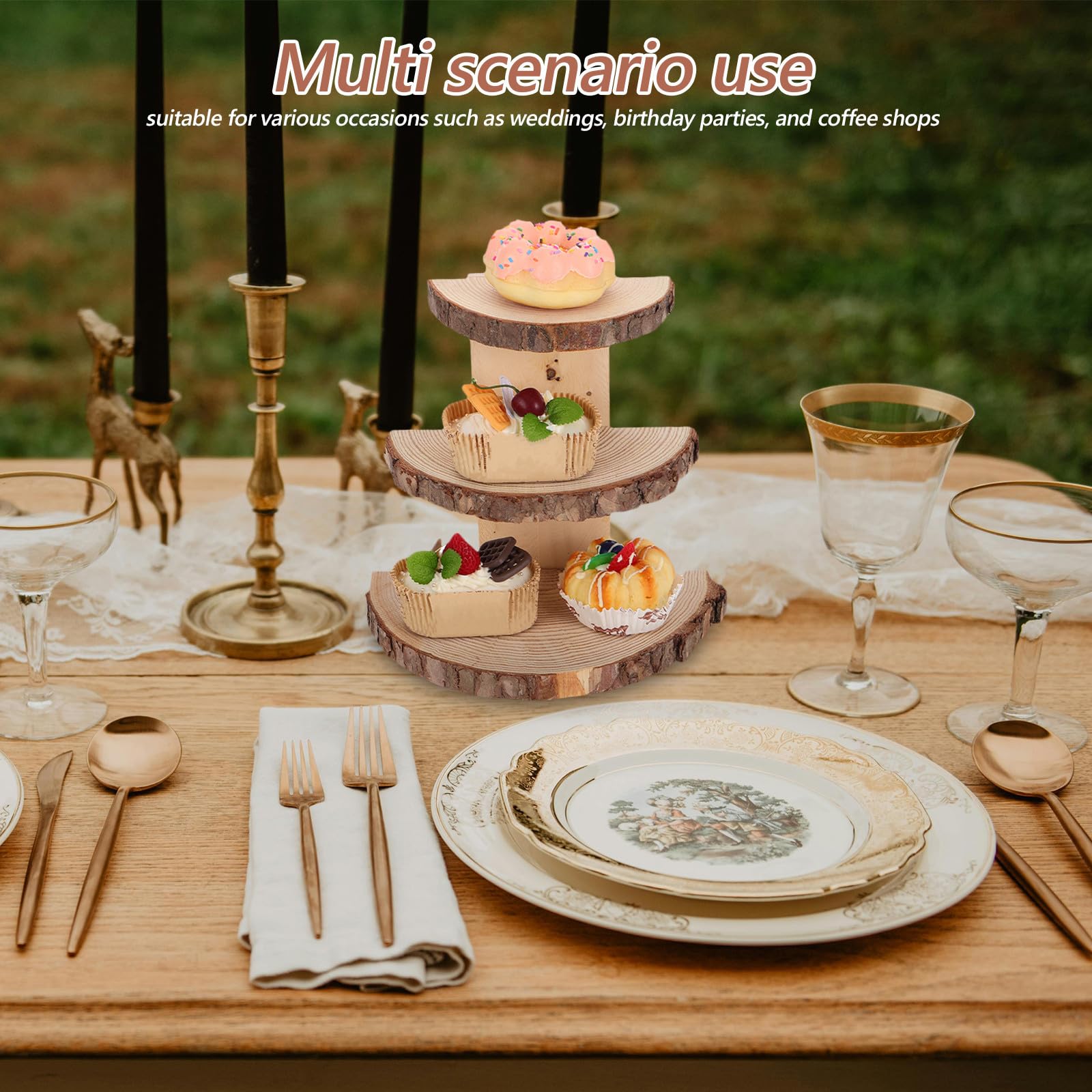 Zerodeko Alzatina per Torta in Legno Multi-tier Beige, Stile Rustico
