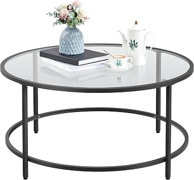Topeakmart 36 inch Tempered Glass Coffee Table for Living Room