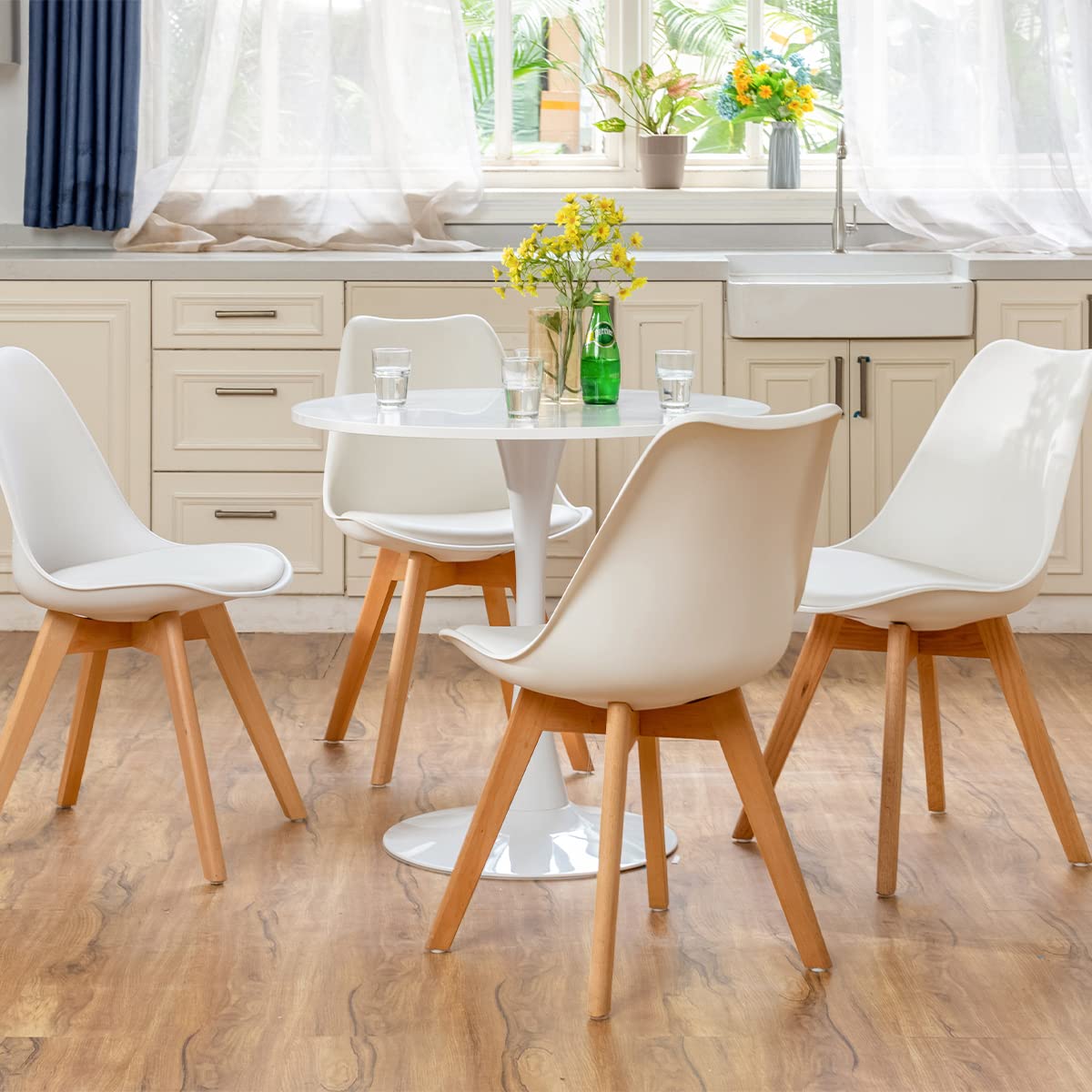 MEUBLE COSY Tavolo da Pranzo Rotondo da Cucina, Stile Scandinavo, per 2-4 Persone, Struttura in Metallo, Bianco, 80x80x73cm