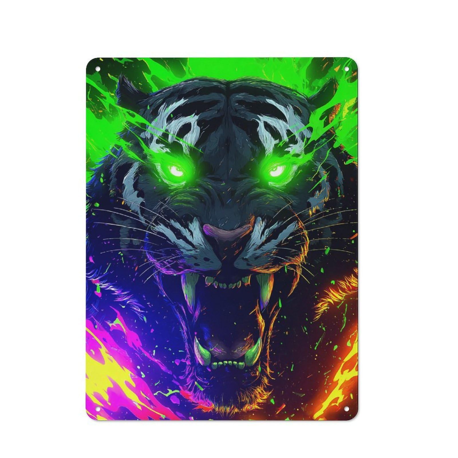 Junmoney Neon Tiger Roar 40X30cm Retro-Style Tin Sign With For Garage Or Workshop, For Vintage Wall Decor Fans, For Metal Sign Collectors