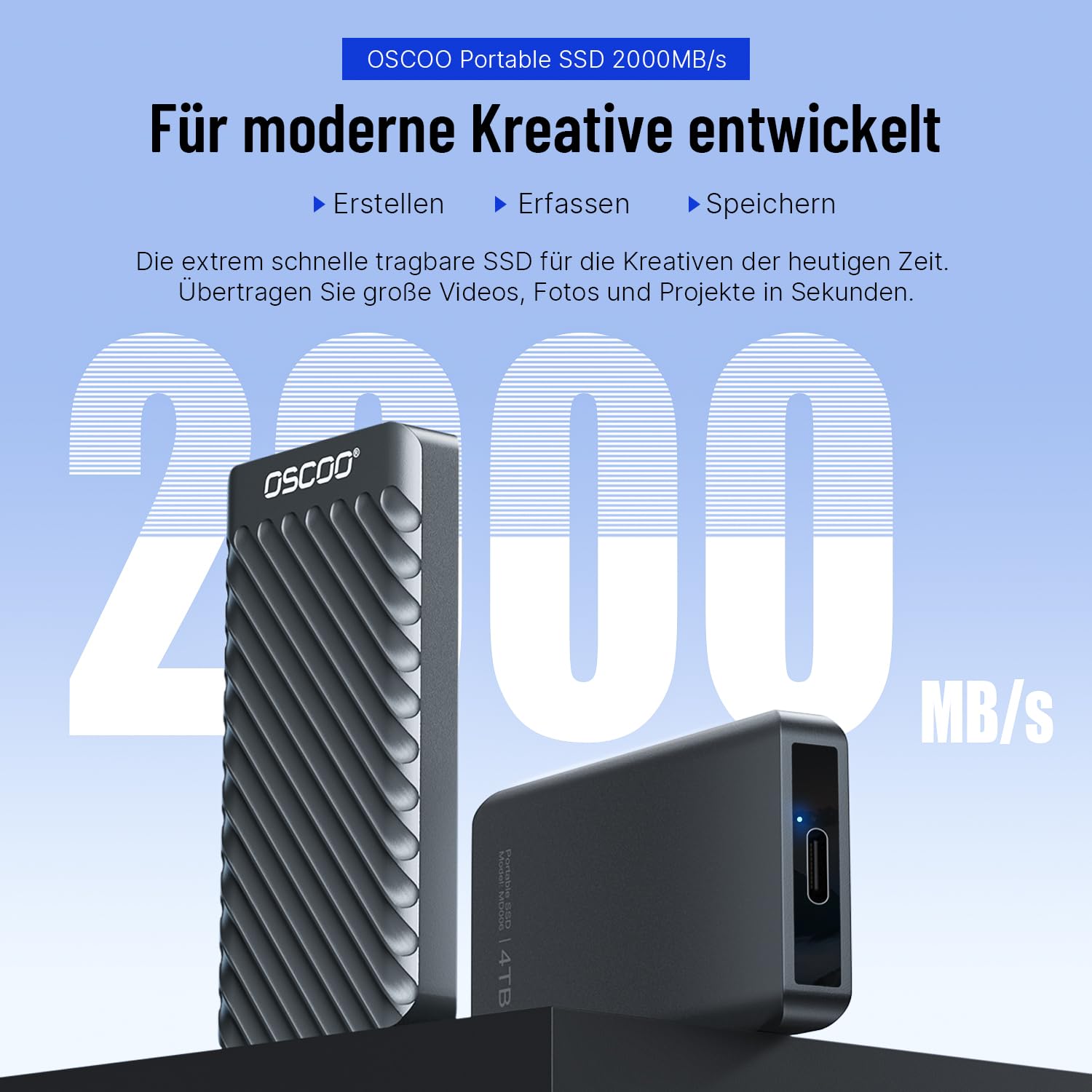 1TB SSD Festplatte Extern USB 3.2 Gen 2x2 Tragbare Festplatte Bis zu 2000 MB/s Duale USB Stick USB-A&USB-C Externer Speicher Kompatibel Android, Laptops, Tablets, Smart-TVs