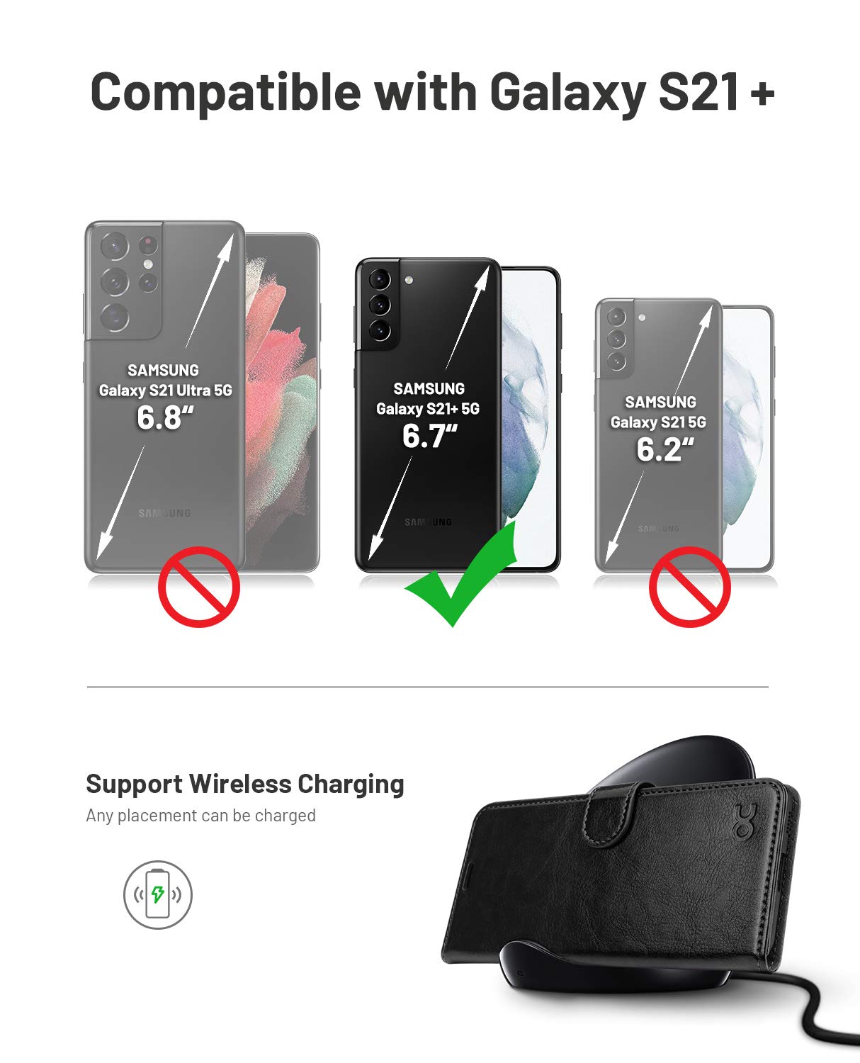 OCASE Compatible with Galaxy S21 Plus 5G Wallet Case, PU Leather Flip Folio Case with Card Holders RFID Blocking Kickstand [Shockproof TPU Inner Shell] Phone Cover 6.7 Inch (2021) - Black