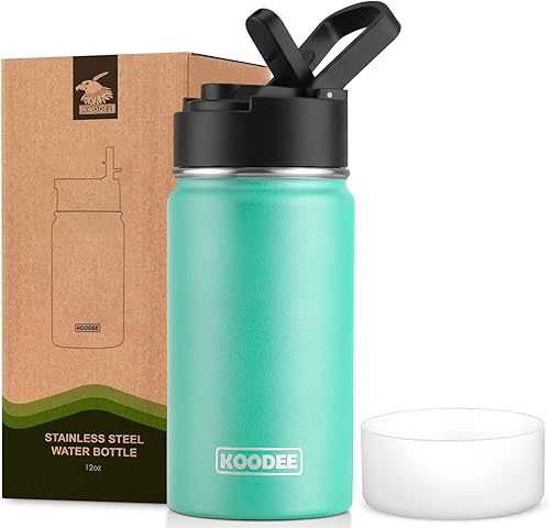 Miniatura 63 de koodee Botella de agua de 16 onzas de acero inoxidable de doble pared aislada al vacío, botella de agua de boca ancha con tapa de popote a prueba de