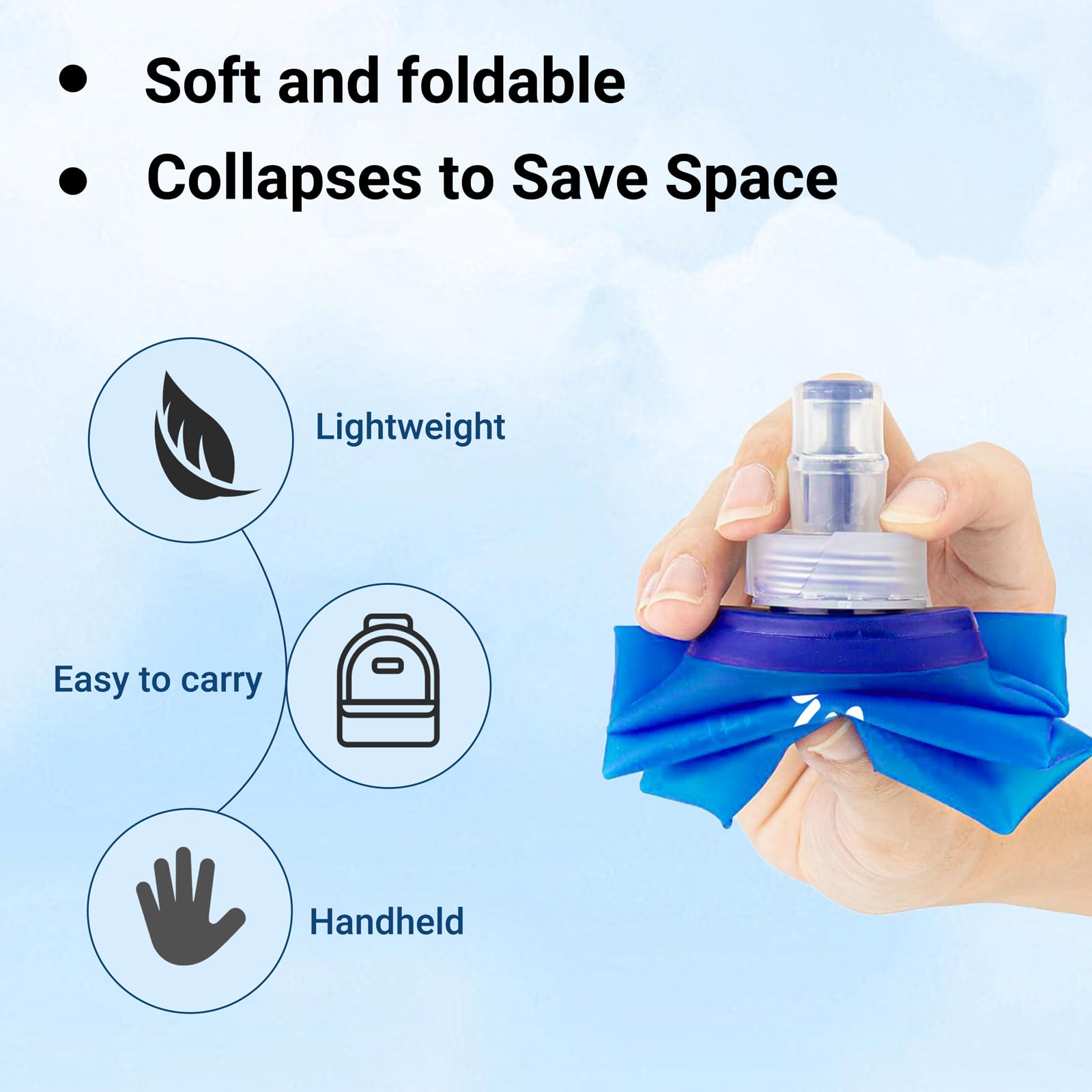 2 Pack Soft Water Bottles, 17oz/500ml Collapsible TPU Flasks For Running, Hiking, Cycling - BPA-Free