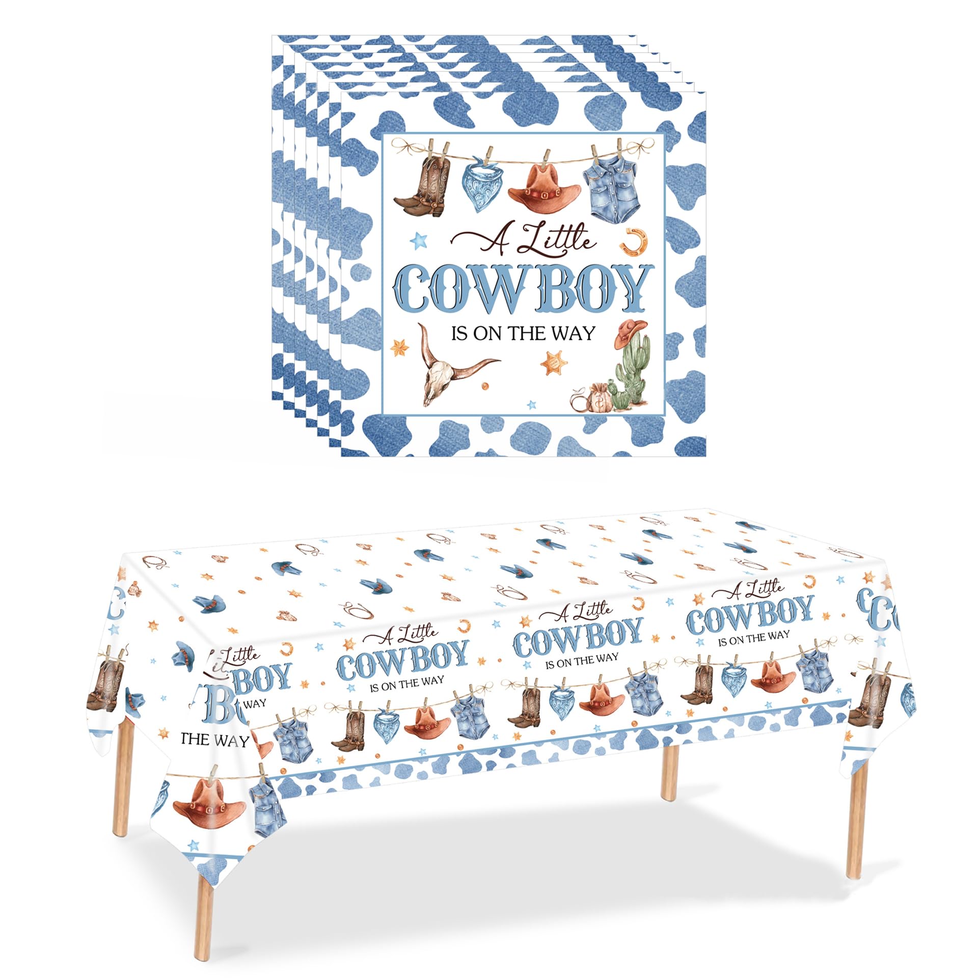 ERNTRNL A Little Cowboy is On The Way Baby Shower - Cowboy Western Napkins, Cowboy Western Tablecloth, 41pcs Little Cowboy Baby Shower Decorations for