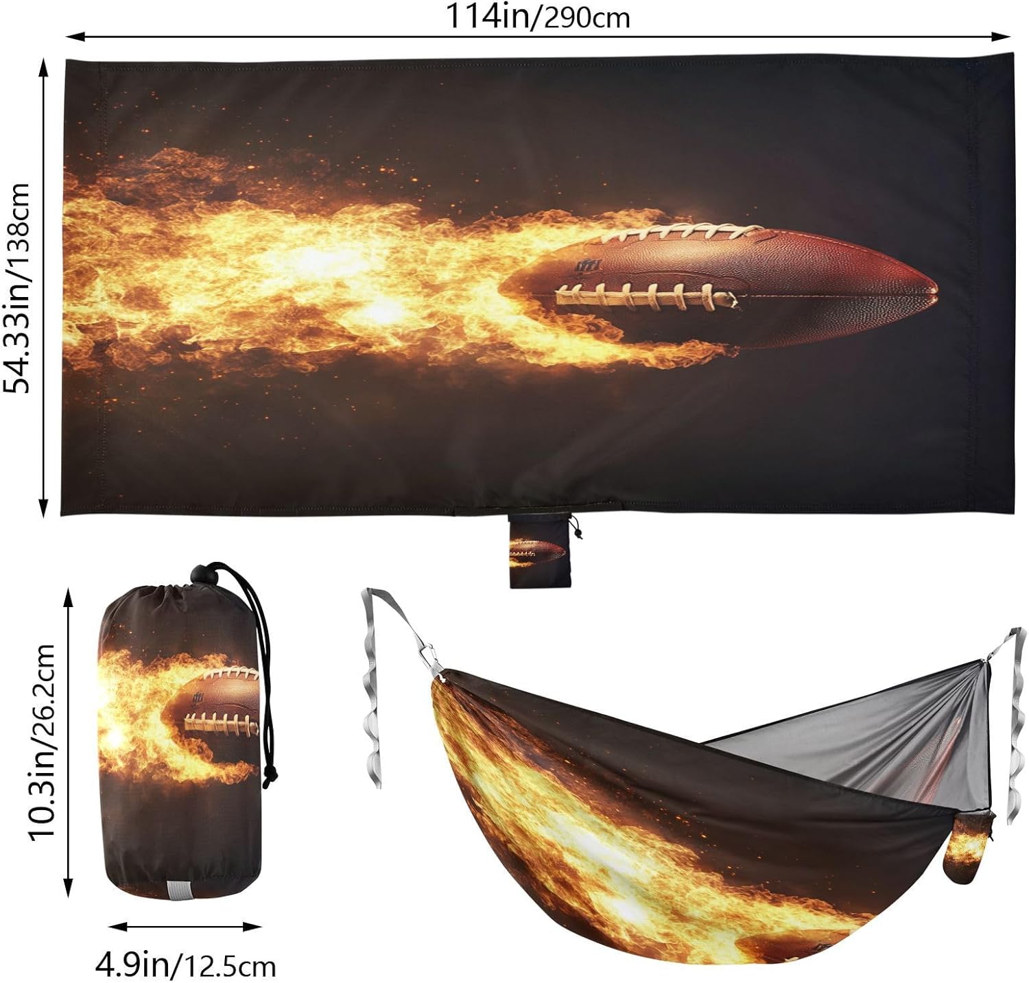 ALAZA Firing Football Camping Hammocks Single or 2 Person 500 lbs Portable Parachute Travel Hammock w/Tree Straps for Hiking Backpacking Indoor Outdoor