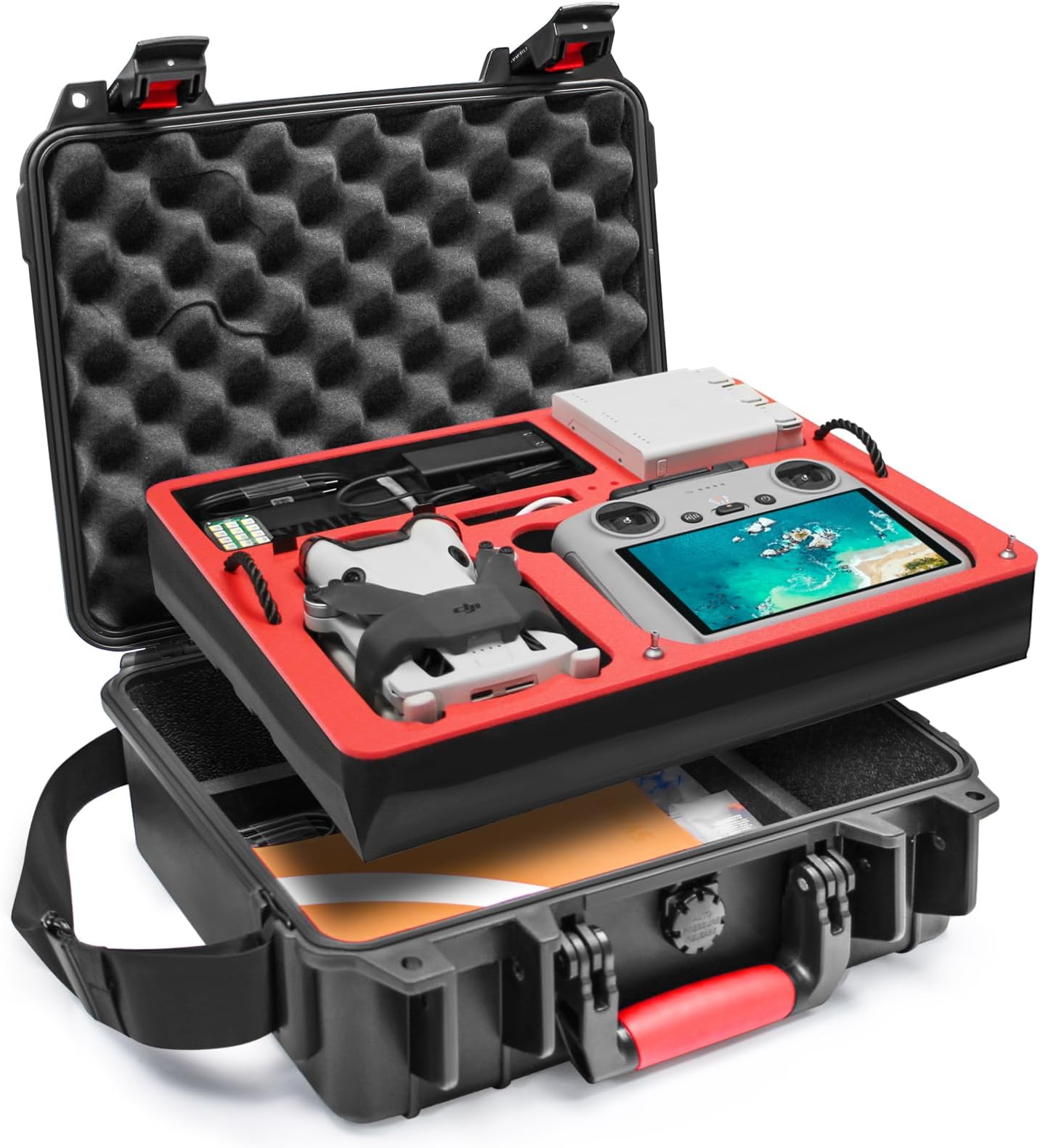 SYMIK P330-MMDL Mini 4 Pro Dual Layer Waterproof Hard Carrying Case for DJI Mini 4 Pro/Fly More Combo, Fits DJI RC2 /RC-N2 Remote, Tablet Holder, Landing Pad, Accessories