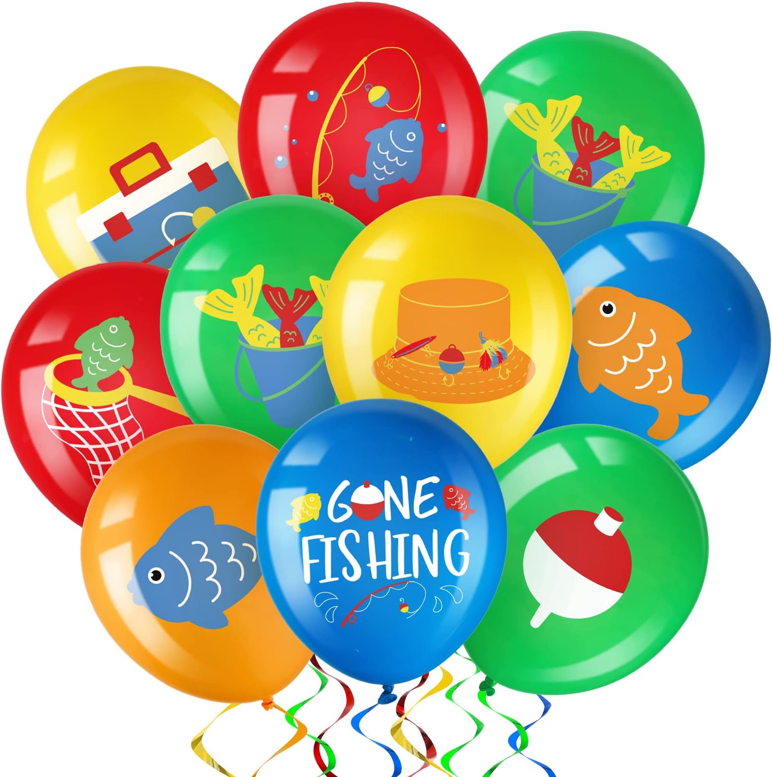 Zomiboo 36 Pack Fish Bobber Balloons Ofishally One Birthday Decoration Latex Fish Party Balloon Under the Sea Creature Birthday Baby Shower Party Decoration Supplies, 12 Inches(Gone Fishing Style)