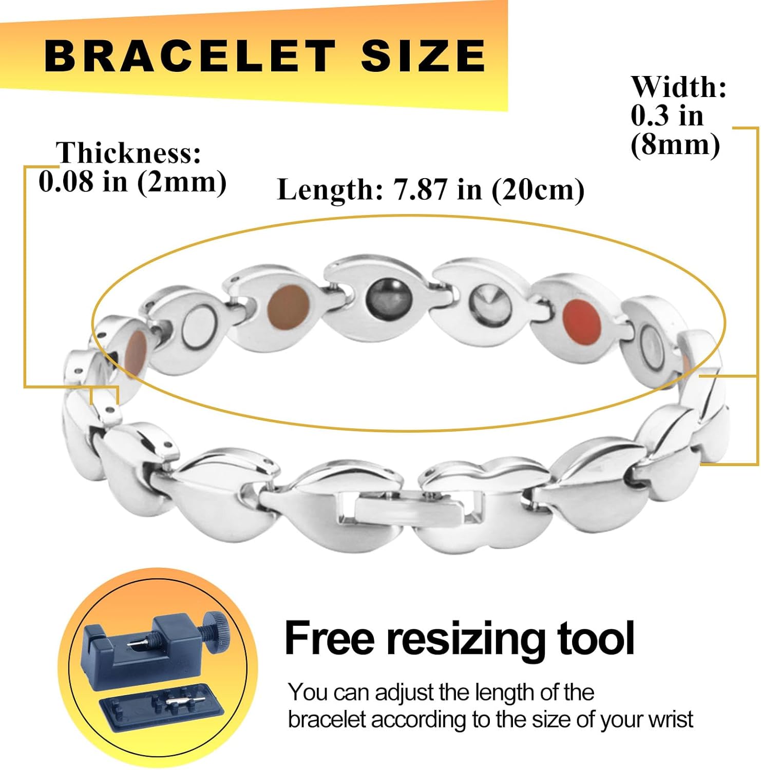 KYOSI Magnetic Bracelet for Women Stainless Steel Womens Magnet Bracelets Fashion Jewelry Gift Silver Leaves - Image 2