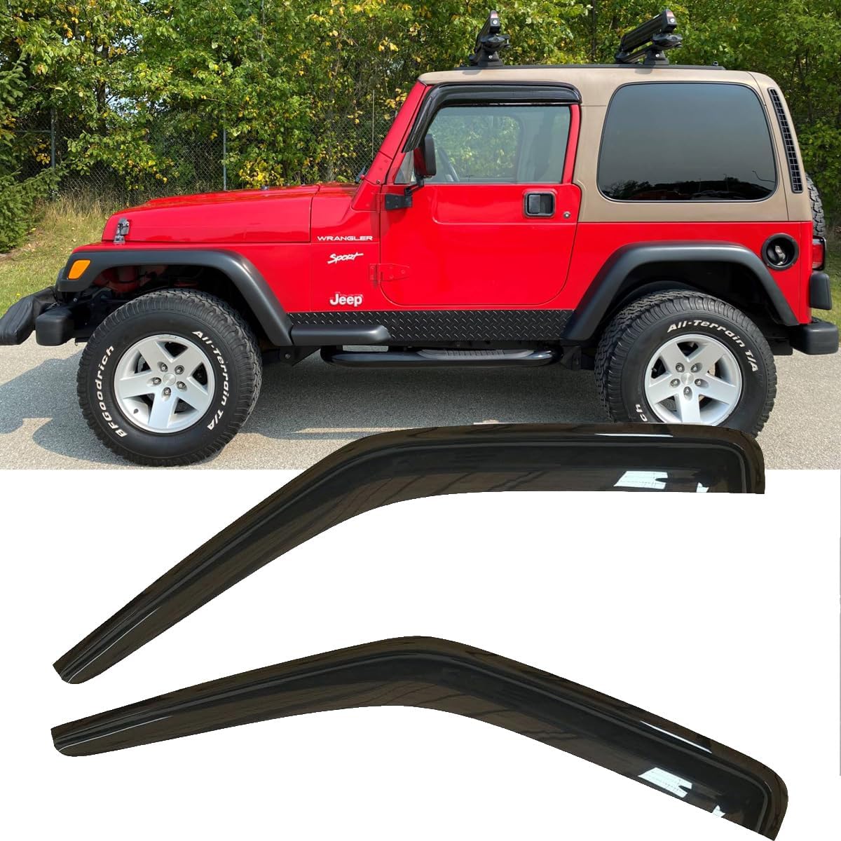 2pcs Original Shatterproof Rainproof Side Window Wind Deflector for Jeep Wrangler 97-06,Outside Mount Rain Guard Set,Nice Looking Window Visors for Cars,Vent Deflectors for 1997-2006 TJ Wrangler 92054