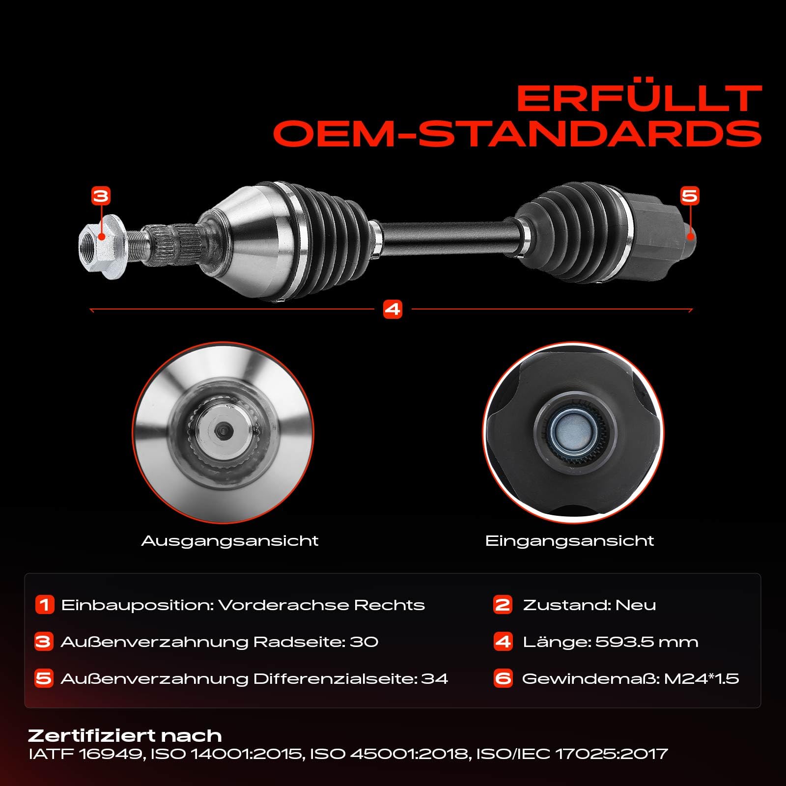 Frankberg Eje motriz Eje de transmisión Caja de cambios manual sin ABS-Ring Eje delantero Derecha Compatible con Astra H L48 2004-2010 Zafira/Zafira Family B A05 2005-2015 Replace# 13124680
