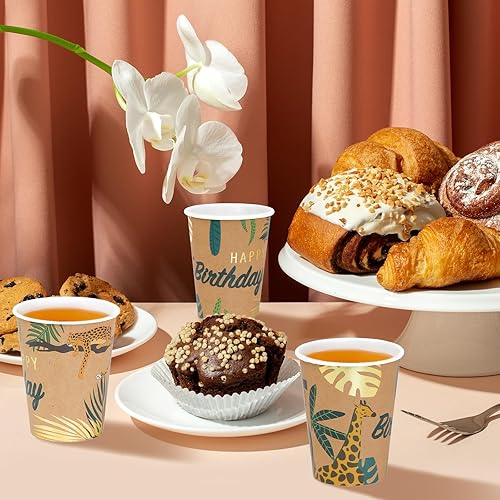 Miniatura 5 de DYLIVeS Vasos de papel de cumpleaños de animales, vasos desechables de safari en la selva, copas tropicales de verano de bosque salvaje, tazas de