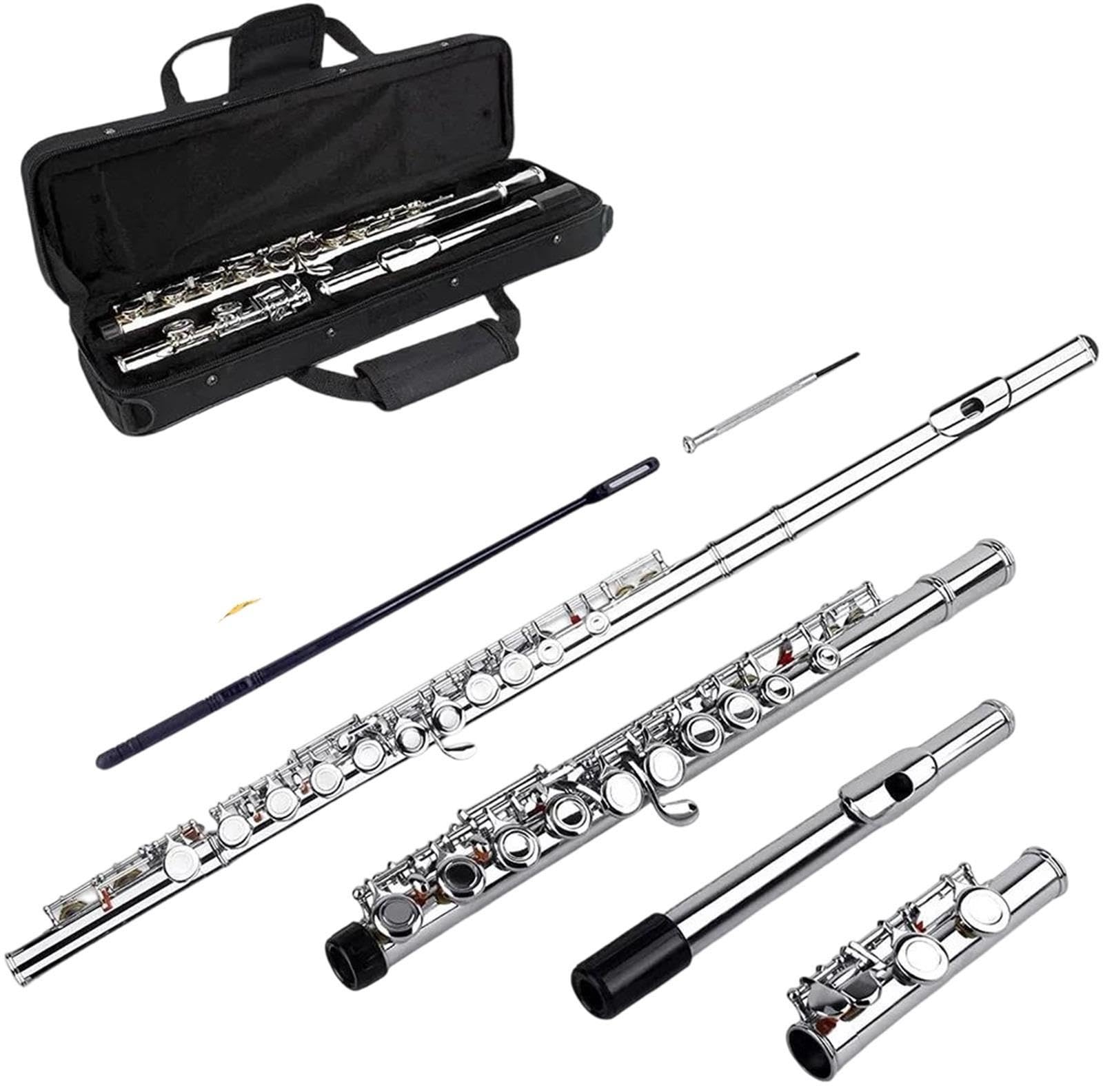 Flute Flauta C plateada de orificio cerrado para principiantes
