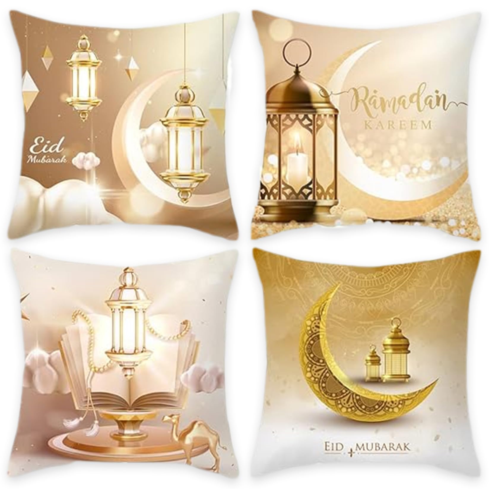 AwnsIMfreien Ramadan Pillow Cove 4Pcs Ramadan Cushion Cover 18x18'' Moon Printing Throw Pillow Covers Set Double Sided Covers Islamic Muslim Decor for Couch Sofa Style 2, Throw