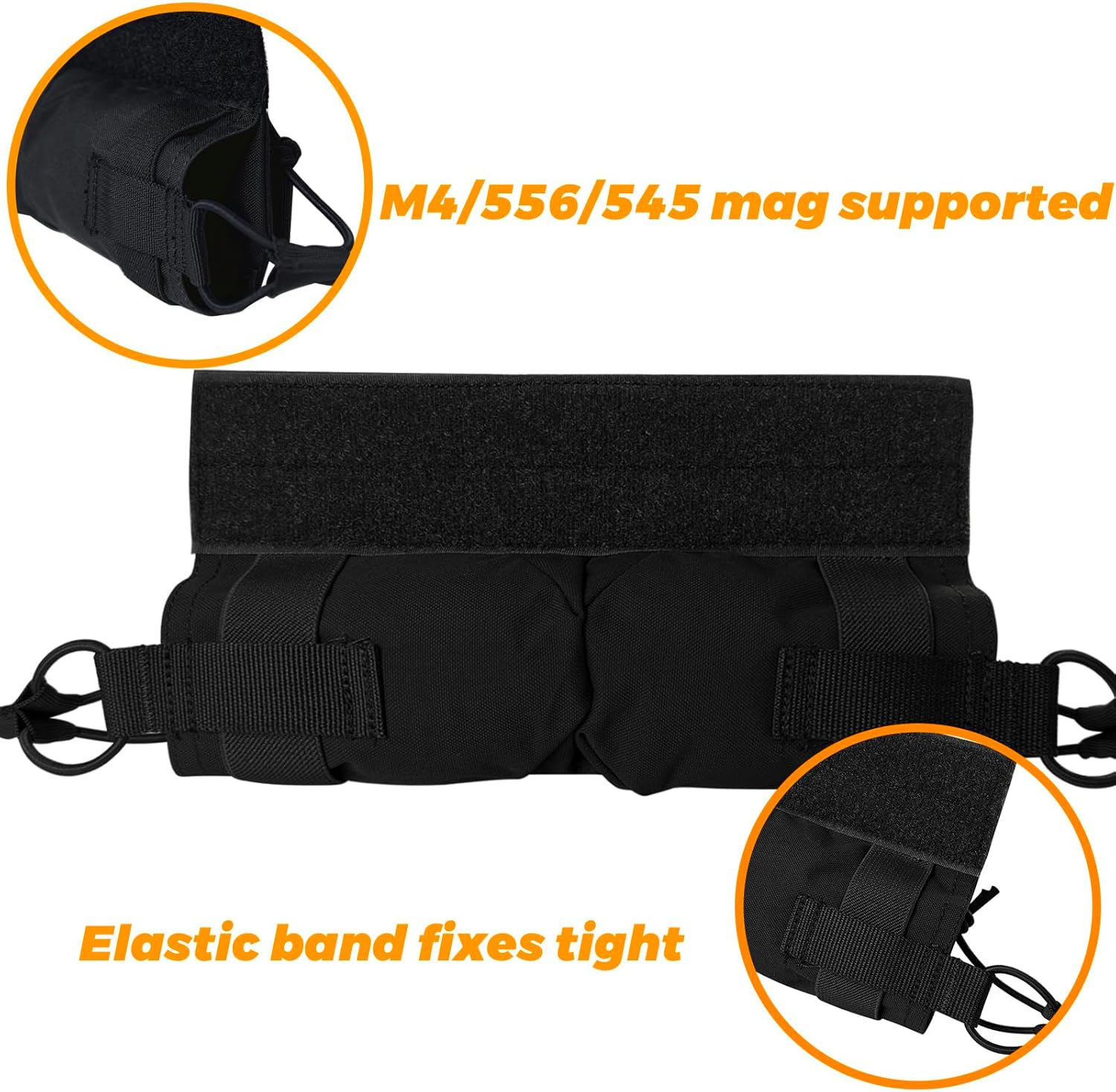 Side Pull Mag Pouch - Lightweight Horizontal 500D Nylon Abrasion Resistance M4 Magzine Pouch Water Repellent Elastic Band Compatible with All Vests
