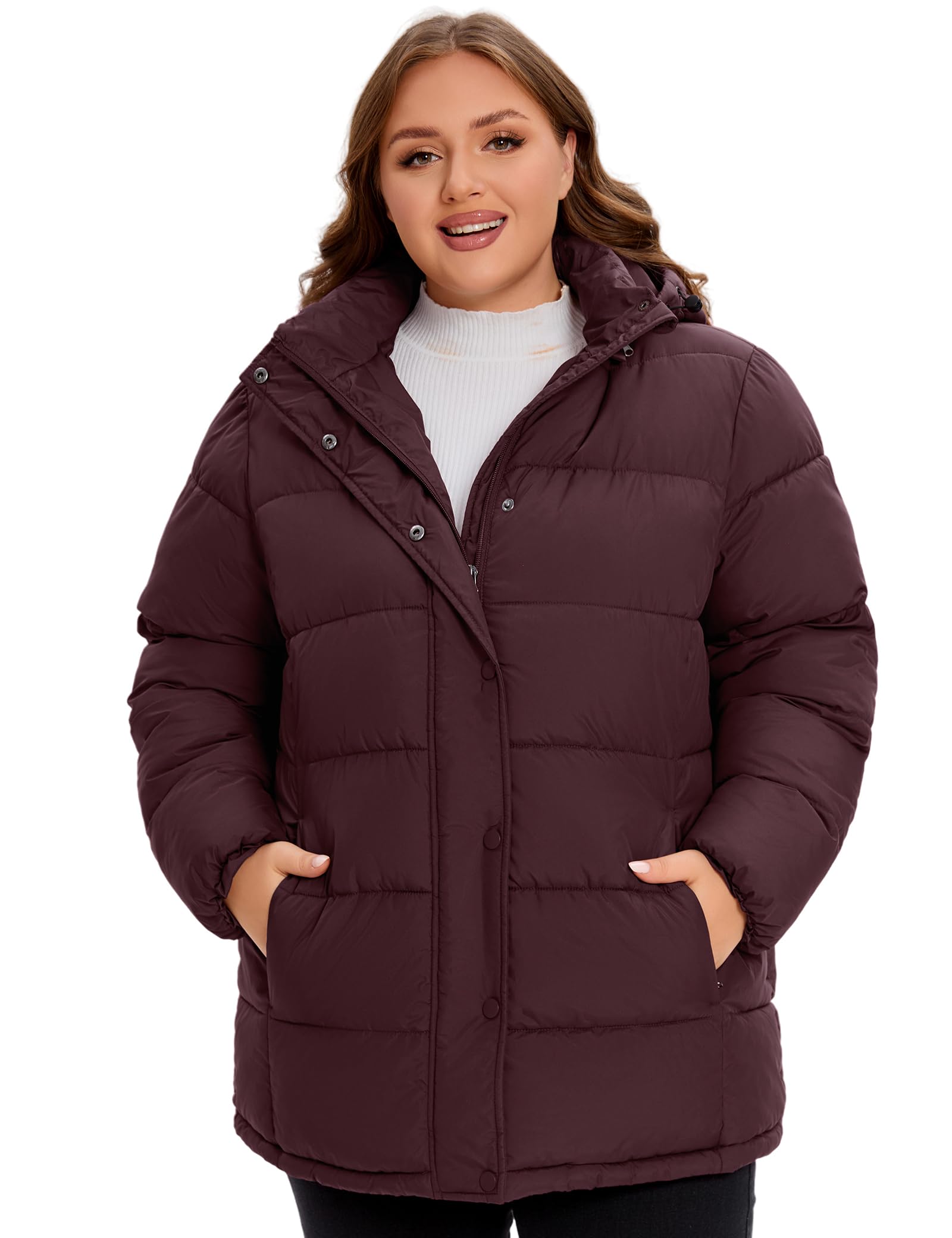 WINDMILL Womens Plus Size Heavyweight Puffer Jacket, Warm Winter Coat with Hood (1X-6X)