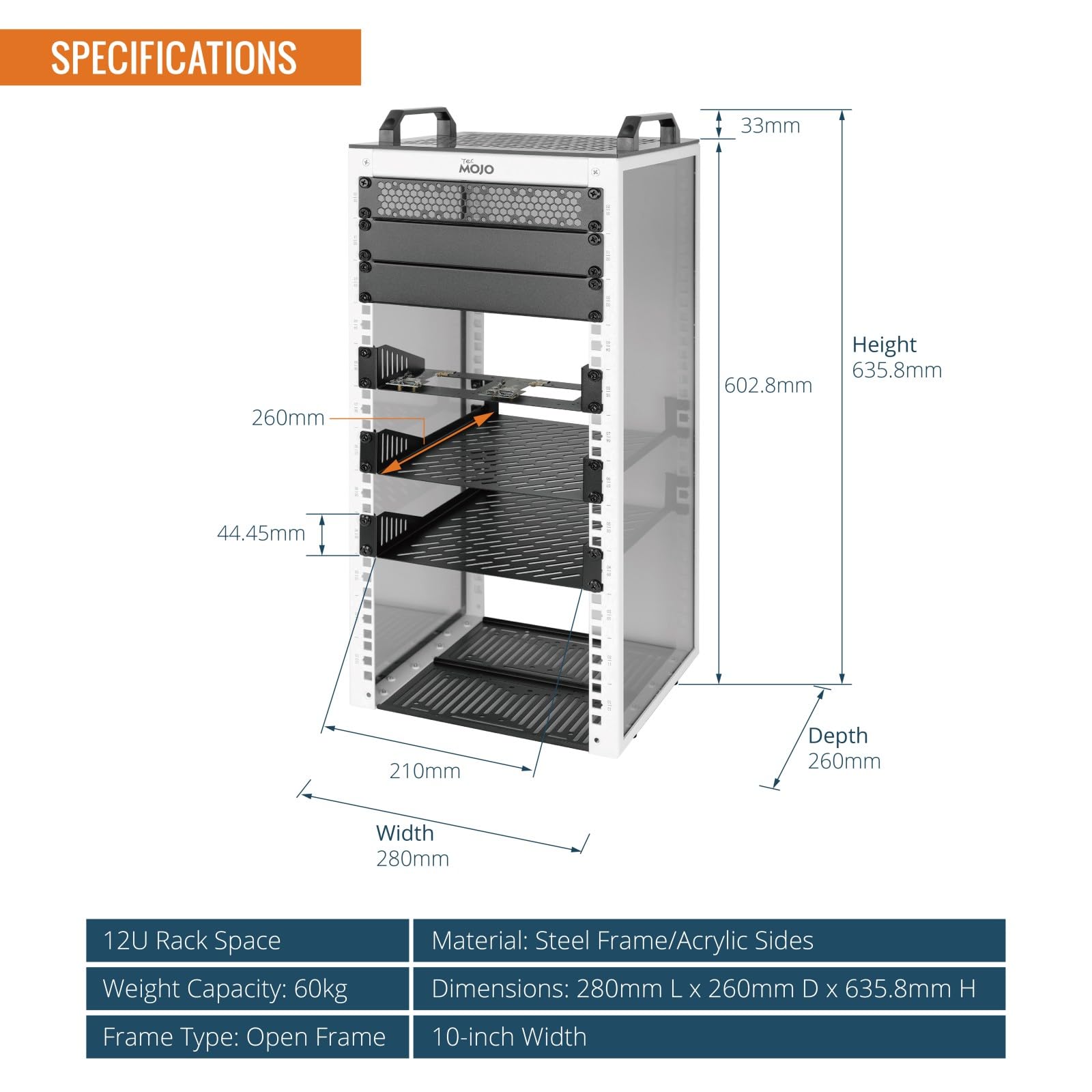 Tecmojo 10 Pulgadas 12U Mini Rack de Escritorio, 260mm de Profundidad, con Bandeja SBC, Placa Adaptadora Micro HDMI a HDMI y Cubierta Ciega, para Dispositivos AV, NAS y Servidores de 10", Blanco