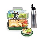 SIGNORA WARE Delight C Nugget Stainless Steel Printed Lunch Box Set for Kids | Airtight Lid with Clip Lock | Compact & Sleek Size | Great for Picnics & Outdoors (700ml + 130ml + 750ml Bottle | Green)