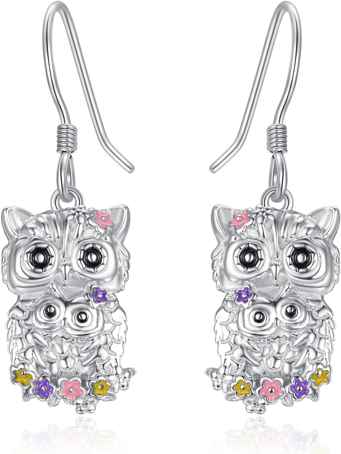 KINGWHYTE Owl Drop Earrings 925 Sterling Silver Hypoallergenic Animal Dangle Earrings Owl Jewelry Birthday Gifts for Women Mom Daughter