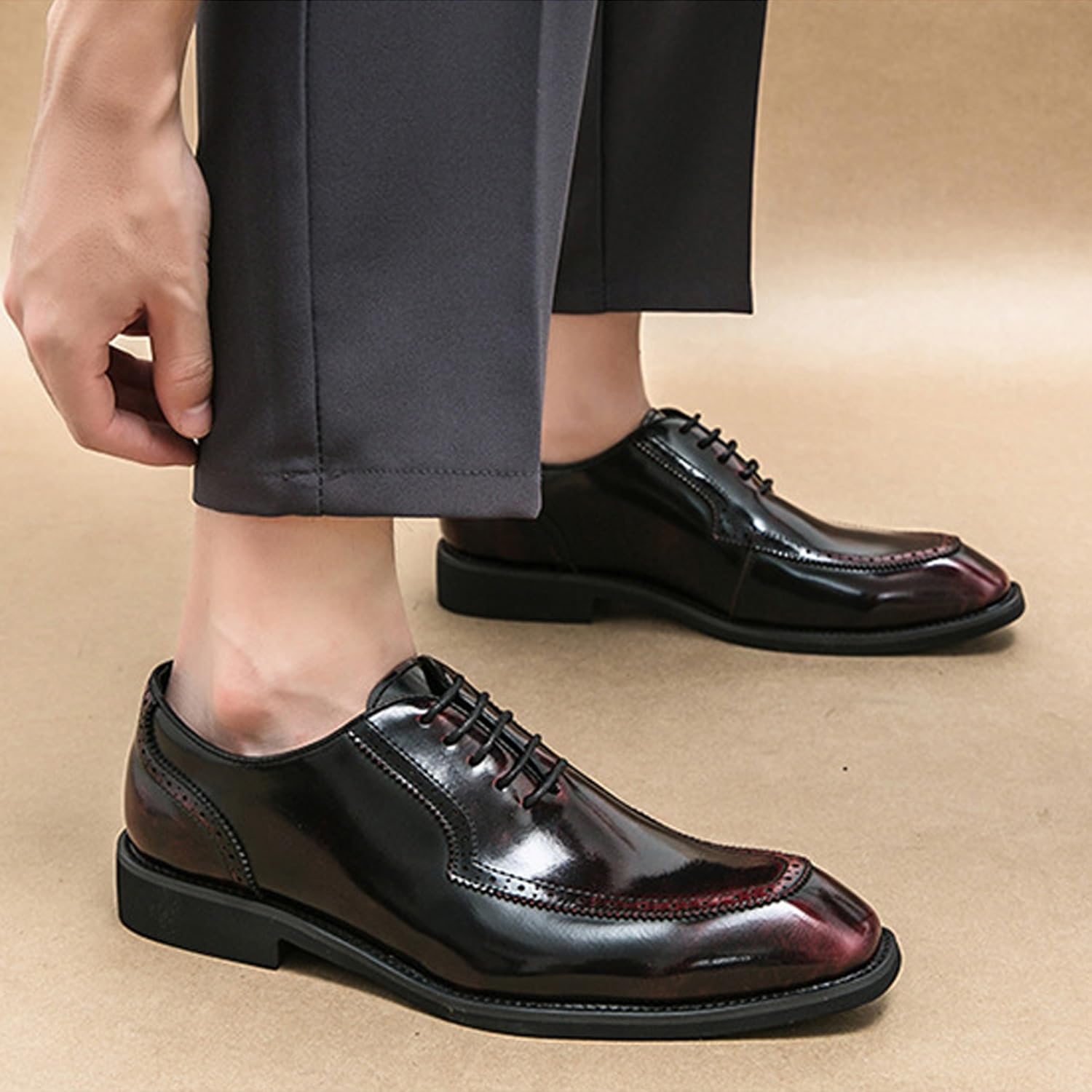 Scarpe da uomo con lacci Oxford punta quadrata Brogue in pelle vegana comoda vestibilità per matrimonio aziendale festa formale