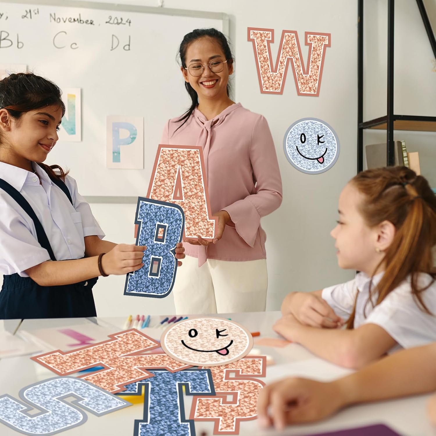 136 Pcs 12 in Extra Large Pastel Christmas Bulletin Board Letter Big Alphabet Letter Cutout Sticker Punctuation with Adhesive Dot Colorful Poster Classroom Wall School Decor(Morandi)