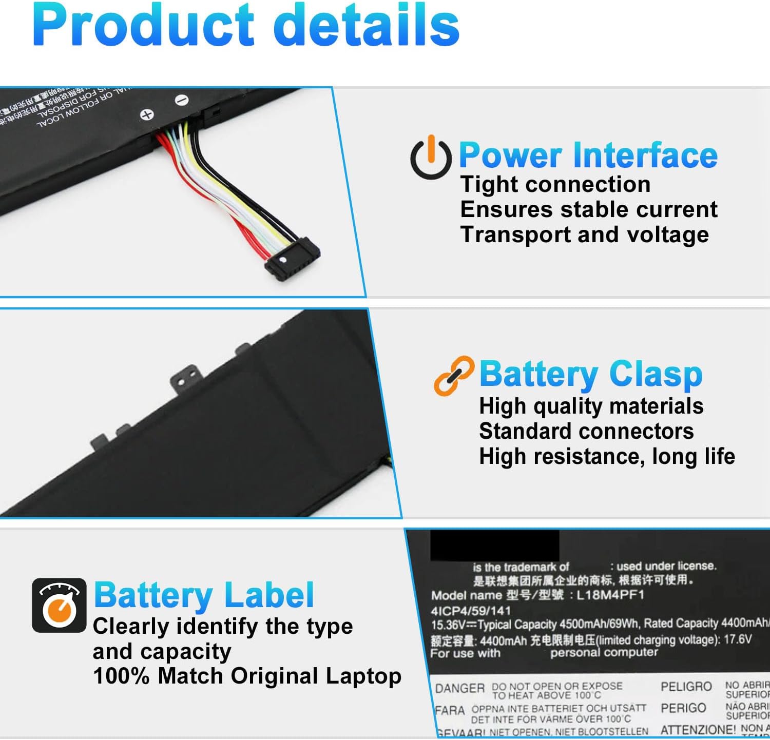 Condition photo showing As Is for l18m4pf1 l18d4pf1 laptop battery replacement for lenovo yoga c940-15irh 81te yoga 9-15imh5 82de series 5b10t83737 5b10t83738 5b10u65276 69wh 4500mah(long interface cable) 10.23*3.34*0.39inch l18m4pf1