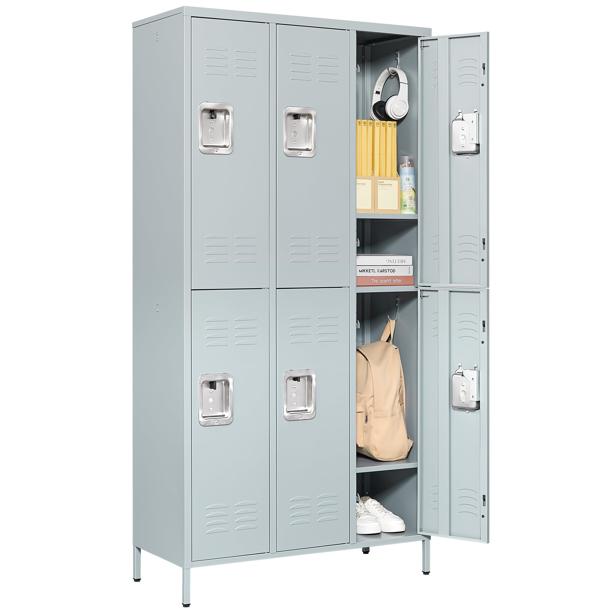 Letaya Metal Lockers for Employees-6 Door Storage Locker with Shelves and Lockable Steel Cabinet for School,Gym,Office,Staff (Gray, 6 Door)