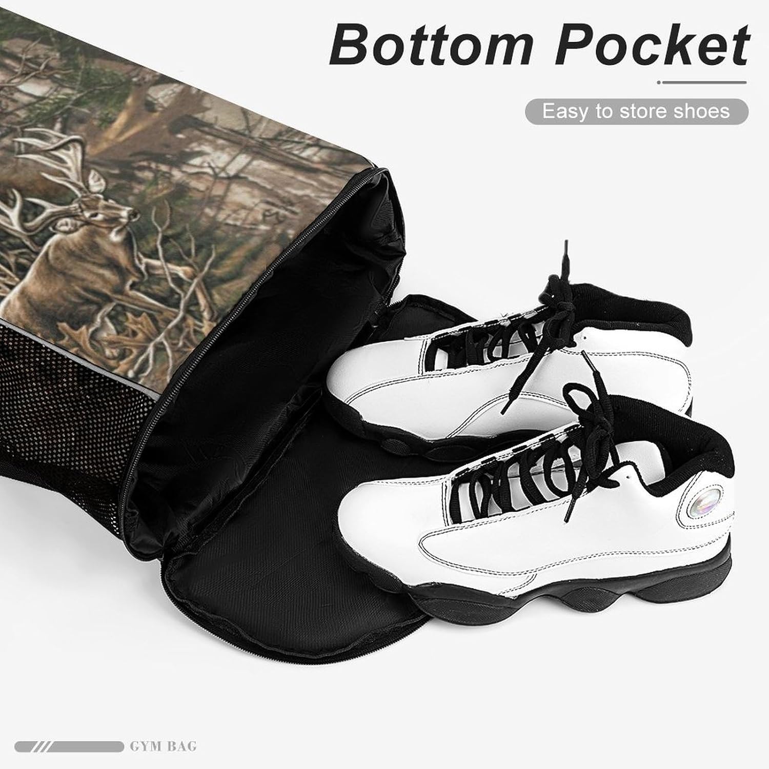 Buck Skull with Hunting Scene Gym Bag Workout Gym Backpack with Shoe Compartment Sports Bags for Women Men