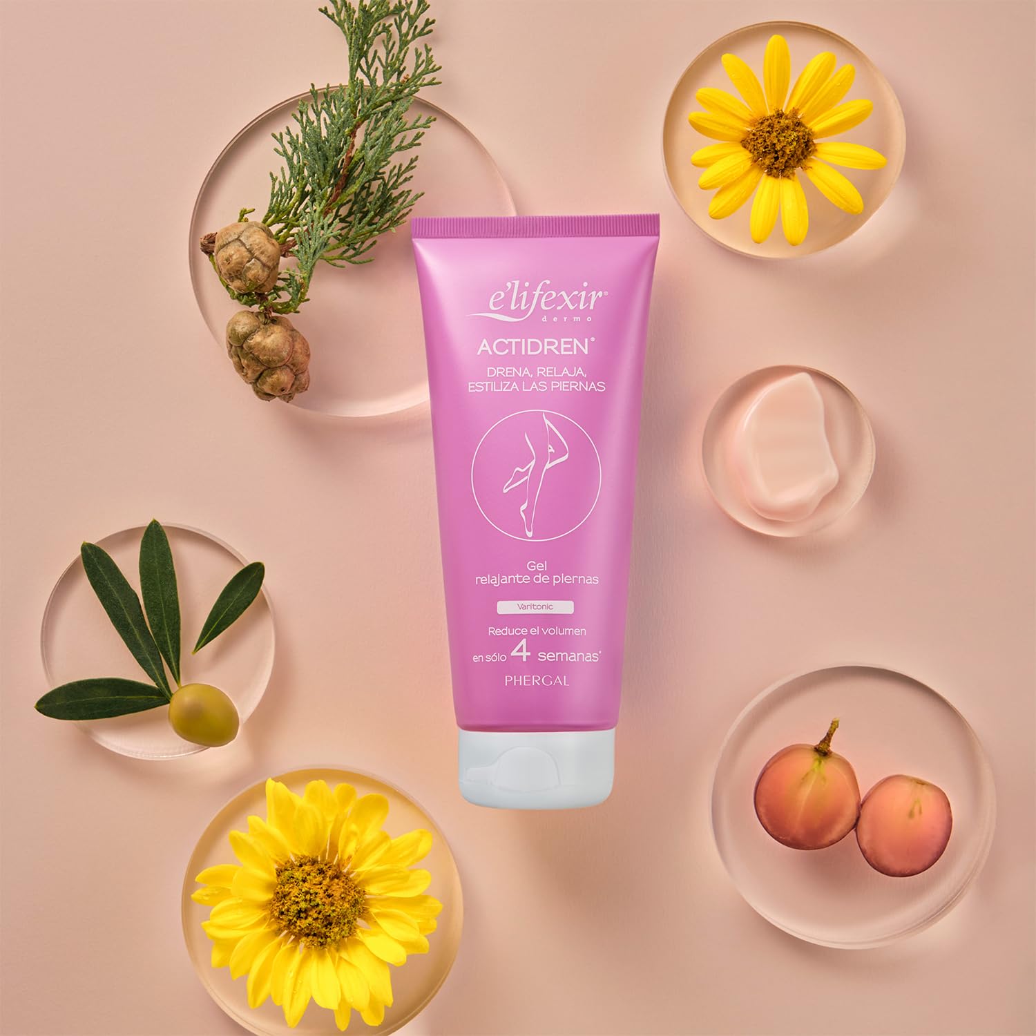 E'LIFEXIR Actidren - Gel Relajante de Piernas | Drena, Relaja y Estiliza las Piernas| Mejora la Circulación | Reduce el Volumen de Piernas y Tobillos Hinchados | 200 ml