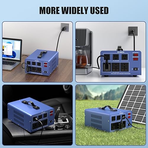 Miniatura 7 de Convertidor de voltaje de 6000 W, transformador automático de 110120220240 V de alta resistencia con 3 salidas de EE. UU., 3 salidas universales,