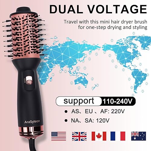 Miniatura 2 de Cepillo secador de doble voltaje, mini secador de pelo de viaje, potente secado en un solo paso, alisadorizado, tecnología iónica para el cuidado