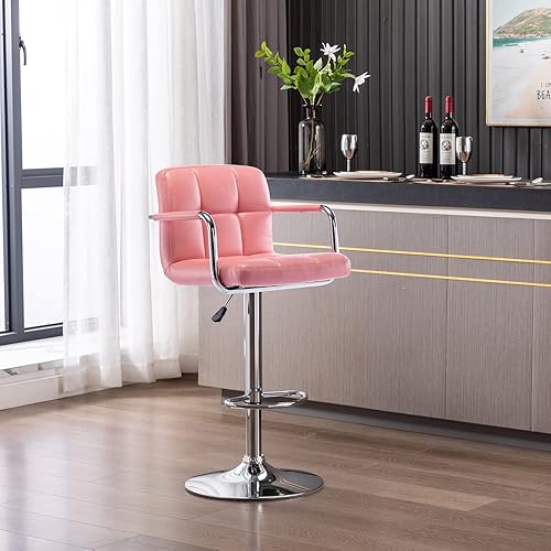 Miniatura 21 de Vogue Furniture Direct Moderno taburete de bar cuadrado de piel sintética, taburete de bar giratorio ajustable con respaldo y brazos, silla de