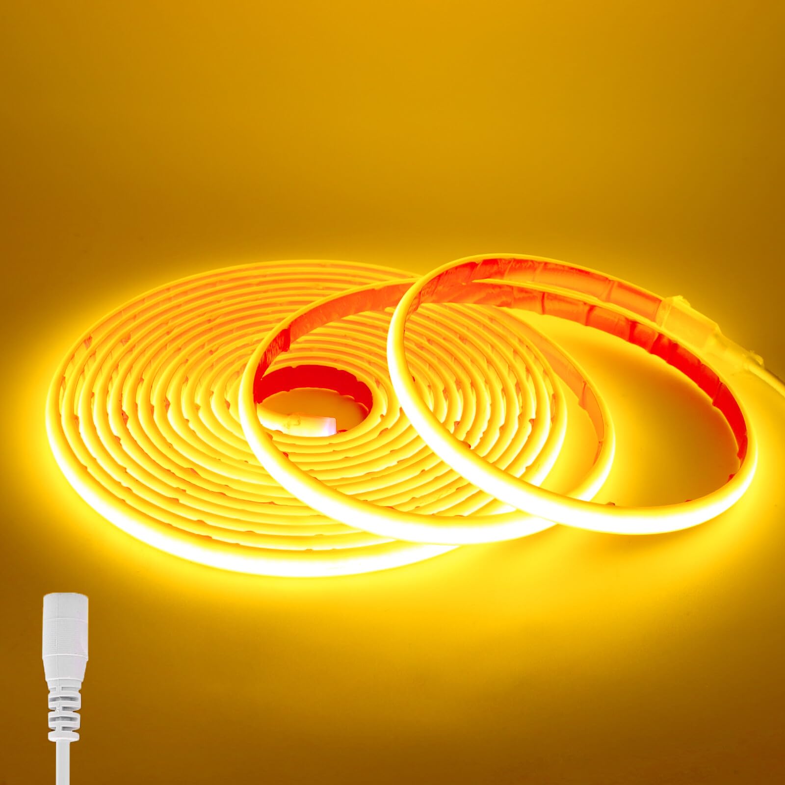 KAFULA 12V COB LED neon Strip [3m, Yellow], 320 LEDs/m IP68 Waterproof Flexible LED Light Strip CRI90+, Double-Sided Adhesive Installation, can be Cut Every 5cm, Home Decoration