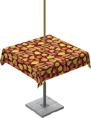 Mantel cuadrado de hojas de arce otoñal para exteriores con agujero para paraguas, 60 x 60, sin arrugas, lavable, mantel impermeable con cremallera